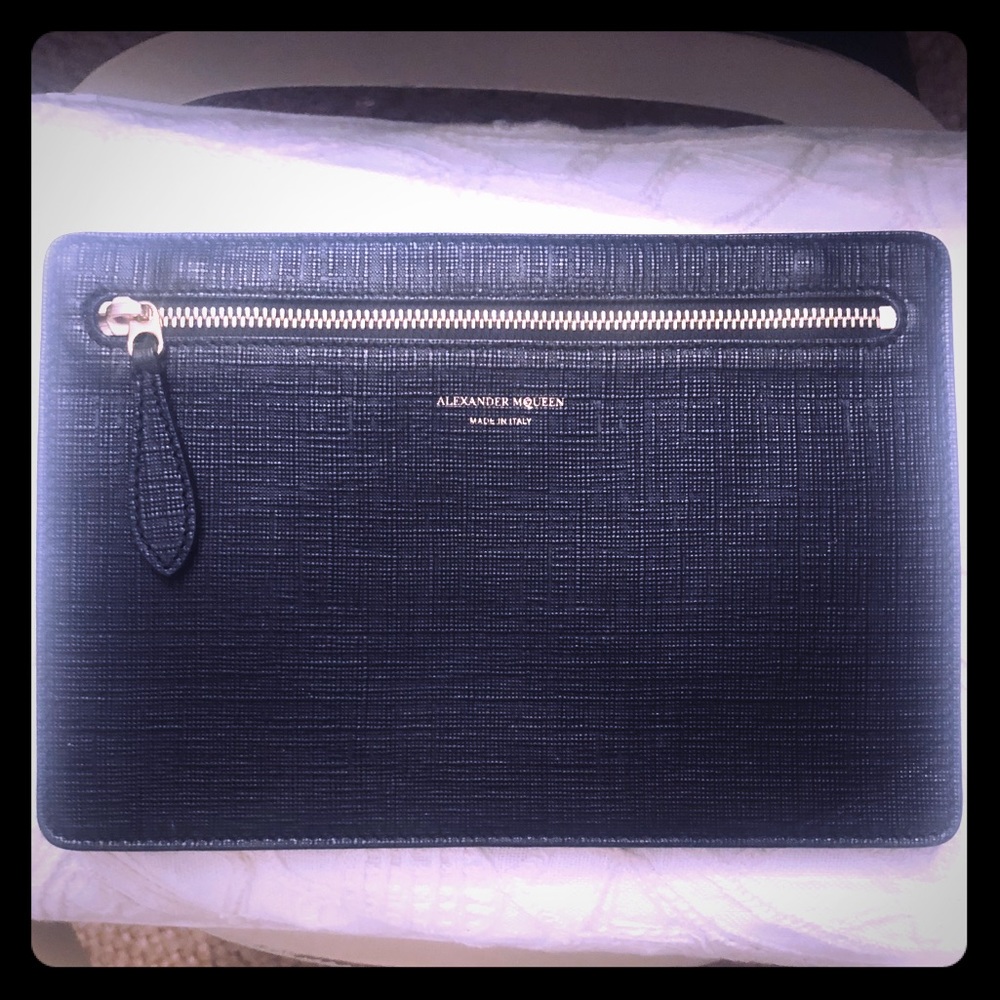 Alexander McQueen Saffiano Pouch Clutch Slim Black